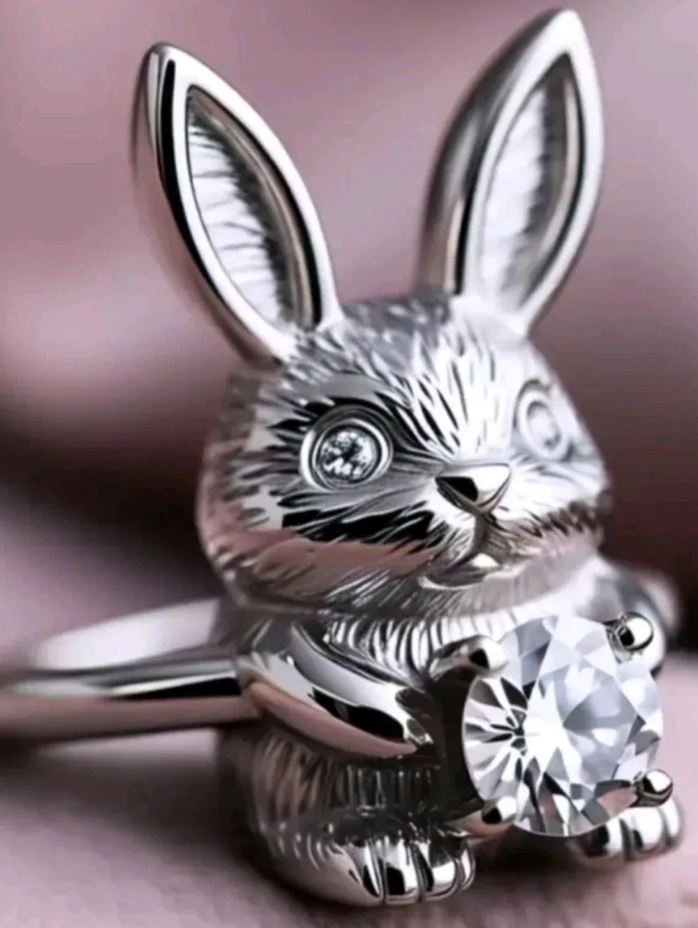 Women's Silver Plated Retro Rabbit Shaped Vintage Lab-Created Diamond Ring Sz 6